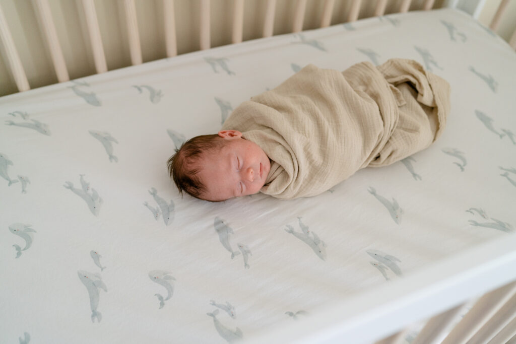 Charleston Newborn Photographer - full view of newborn baby in crib